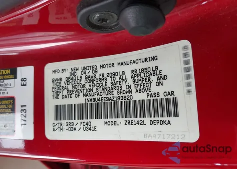 2010 Toyota Corolla Le from USA, damaged, VIN 1NXBU4EE9AZ183820